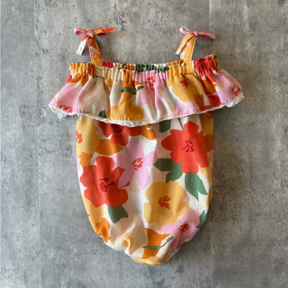 Floral Baby Romper with Ruffle girls cute summer jumpsuit